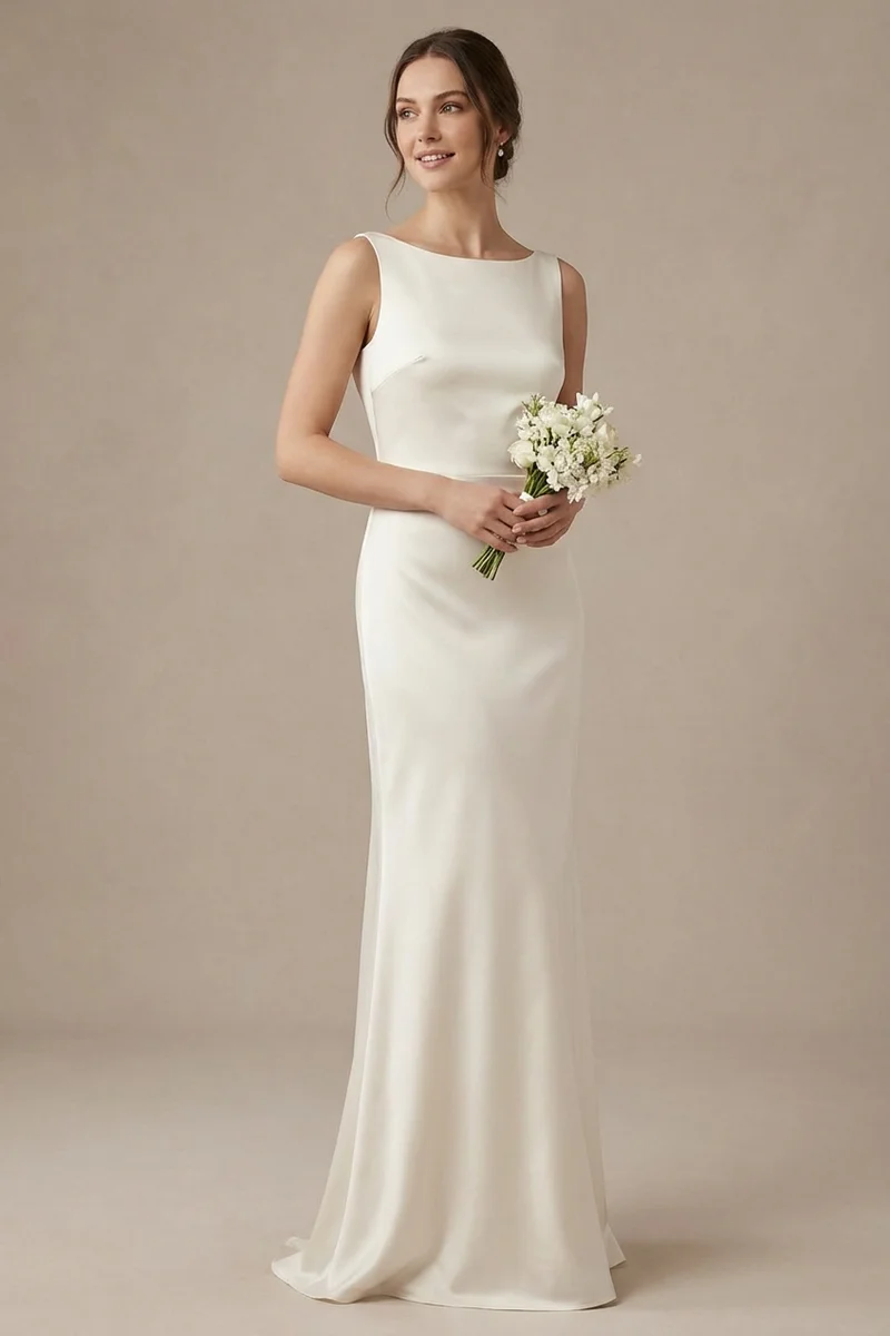 Aurora Ivory Satin Sheath Wedding Dress - 1
