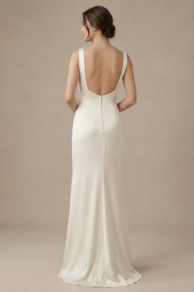 Aurora Ivory Satin Sheath Wedding Dress - 2