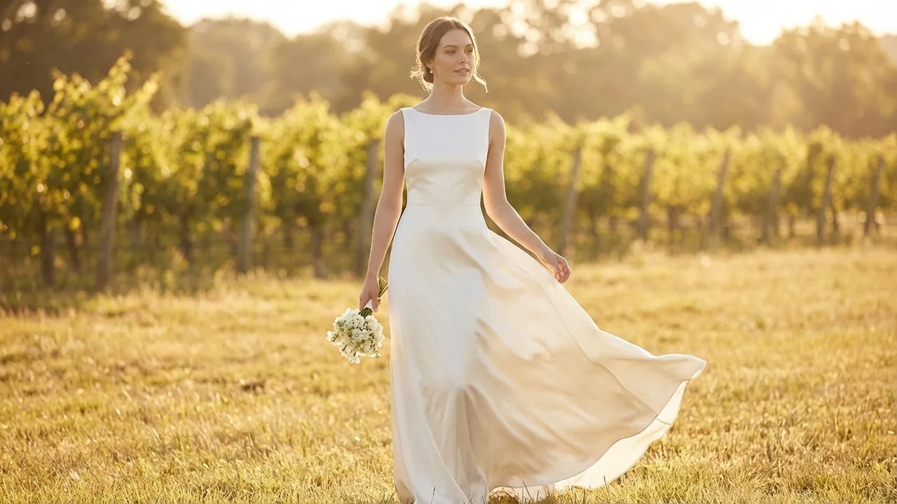 Aurora Ivory Satin Sheath Wedding Dress - 6