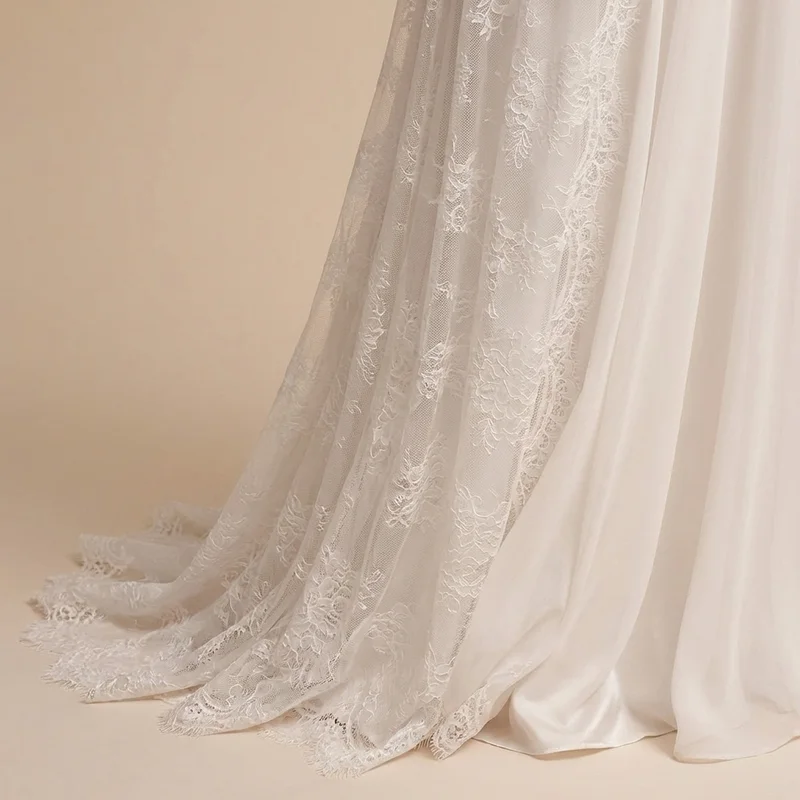 Bohemian Lace Sleeve A-Line Wedding Dress - 4
