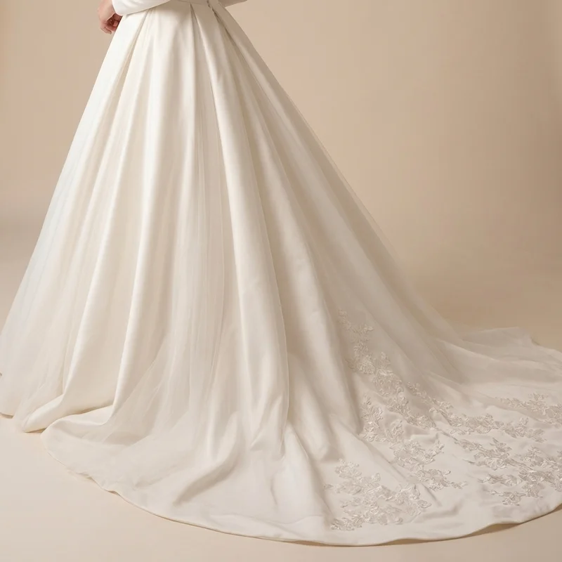 Elise Satin Long Sleeve Ball Gown Wedding Dress - 4