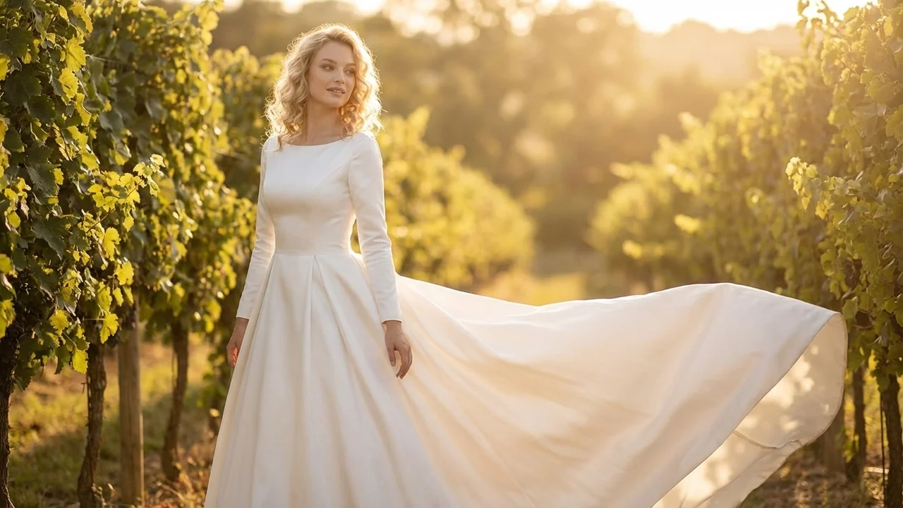 Elise Satin Long Sleeve Ball Gown Wedding Dress - 6