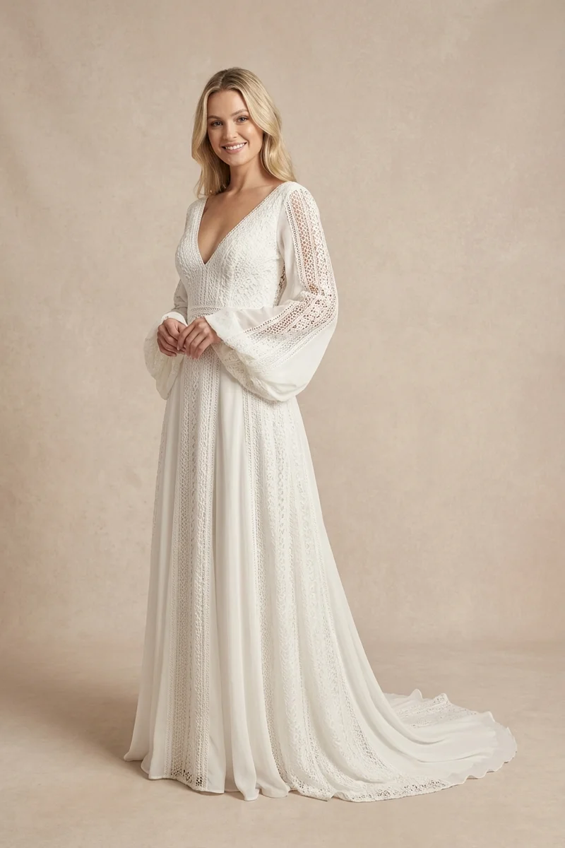 Maya Boho Long Sleeve Wedding Dress - 1