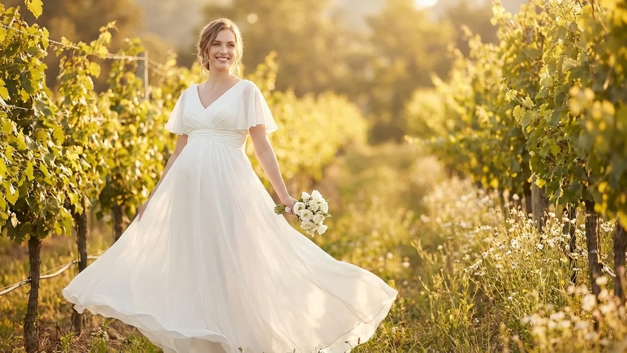 Eden Maternity Empire Waist Chiffon Wedding Dress - 6