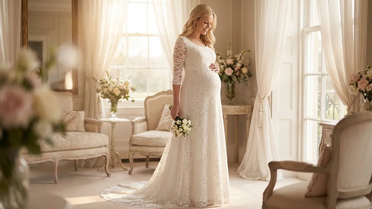 Rosalie Maternity Lace Overlay Wedding Dress - 5
