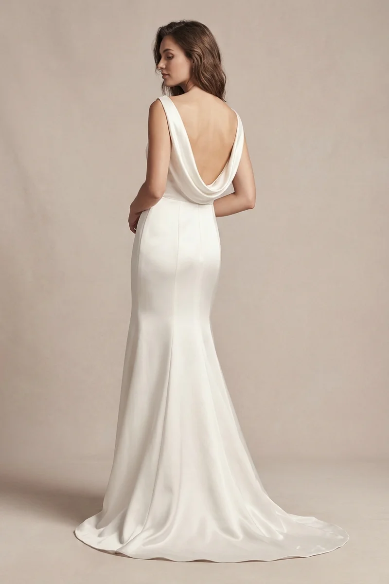 Mermaid Satin Wedding Dress with Cowl Back Detail - 1