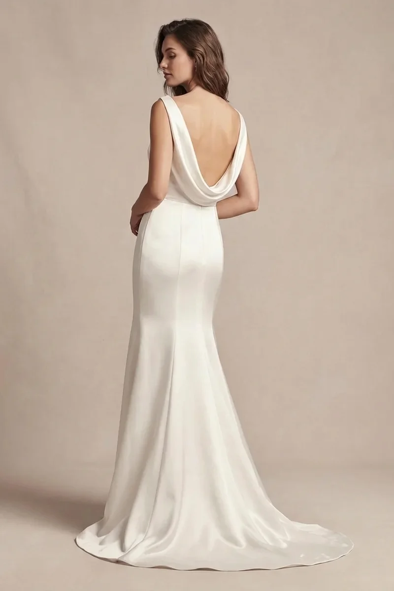 Mermaid Satin Wedding Dress with Cowl Back Detail - 2