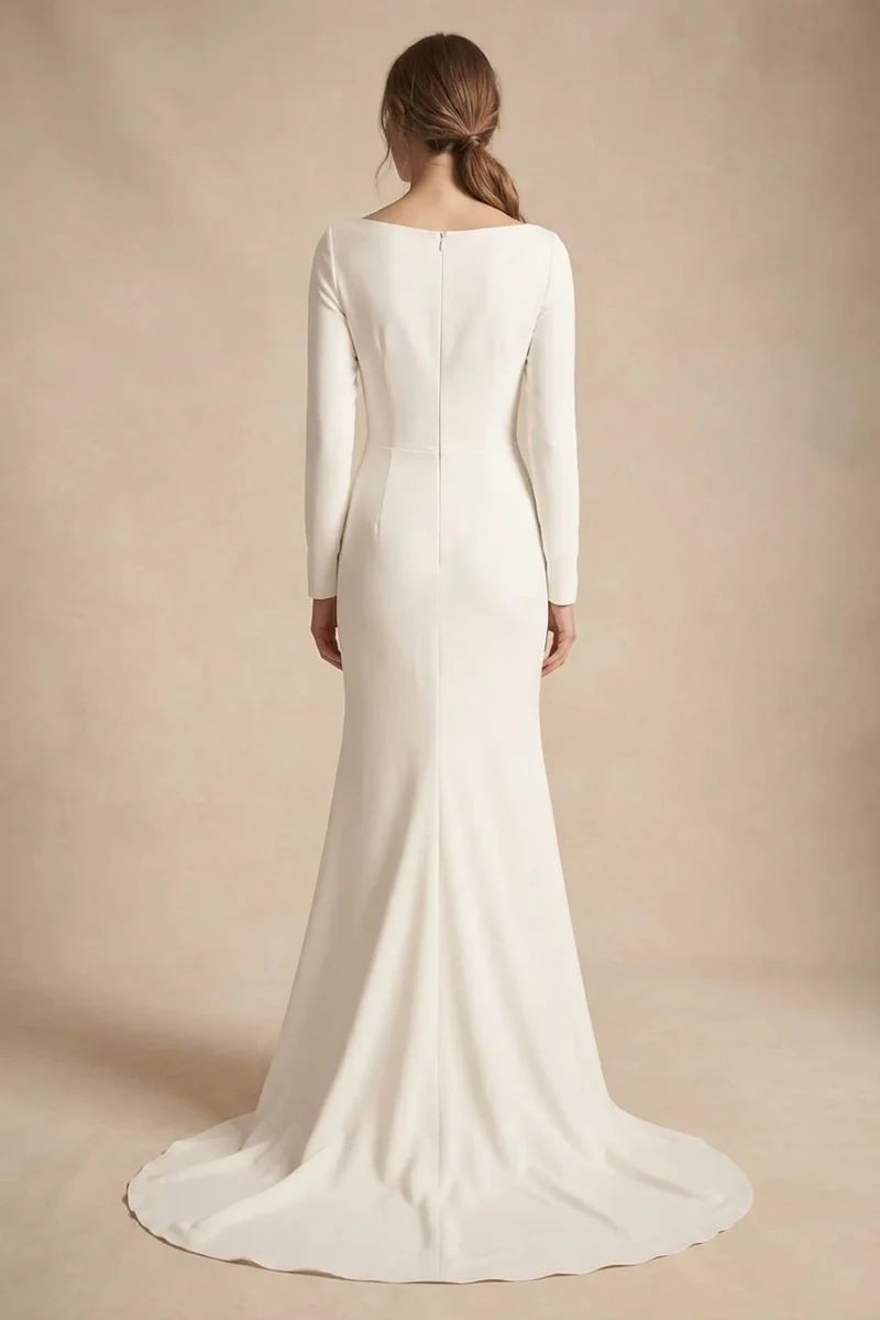 Modern Minimalist Crepe Wedding Dress with Clean Lines - 2