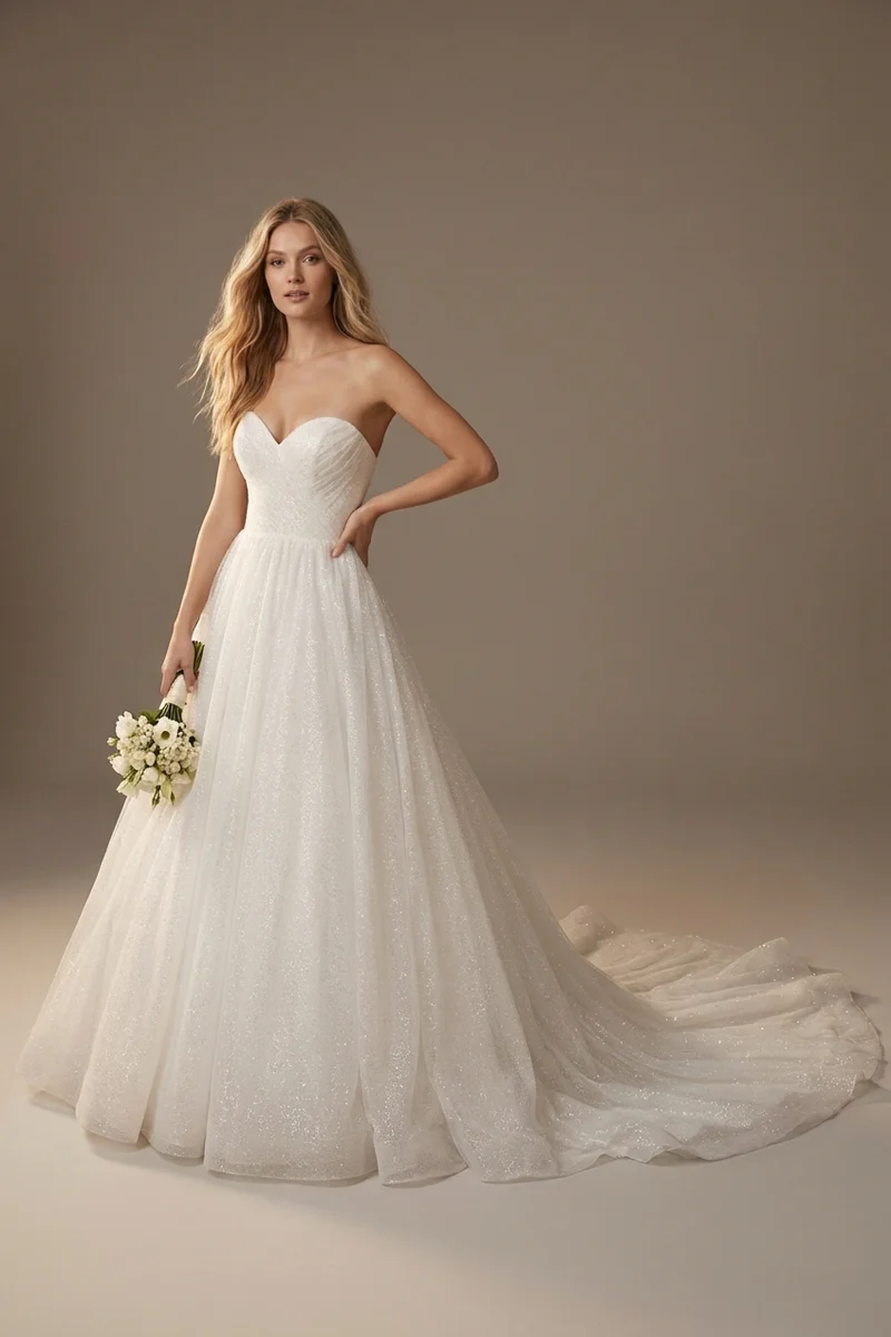 Sparkly Tulle Princess Ball Gown Wedding Dress - 1