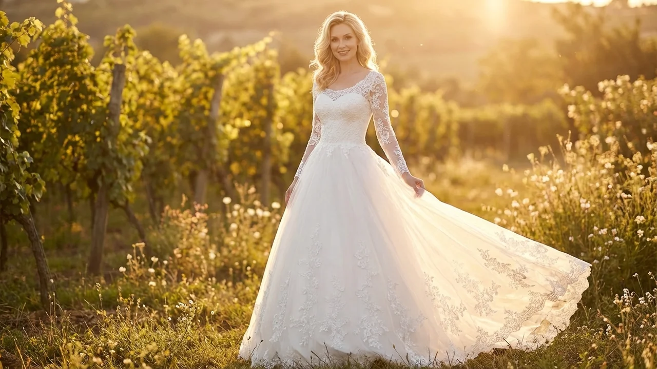 Lace Illusion Back Princess Wedding Dress - 6