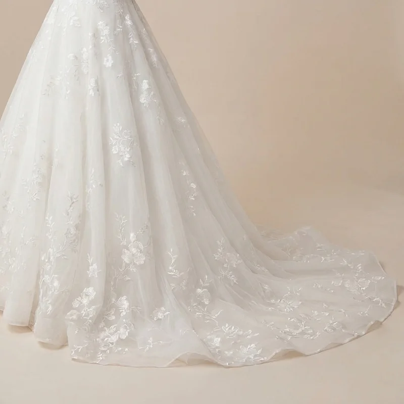 Embroidered Organza Princess Wedding Dress - 4