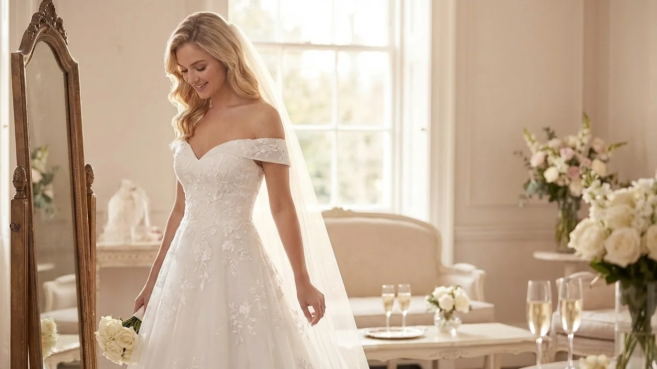 Embroidered Organza Princess Wedding Dress - 5