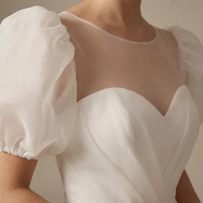 Julia Puff Sleeve Organza Princess Wedding Dress - 3