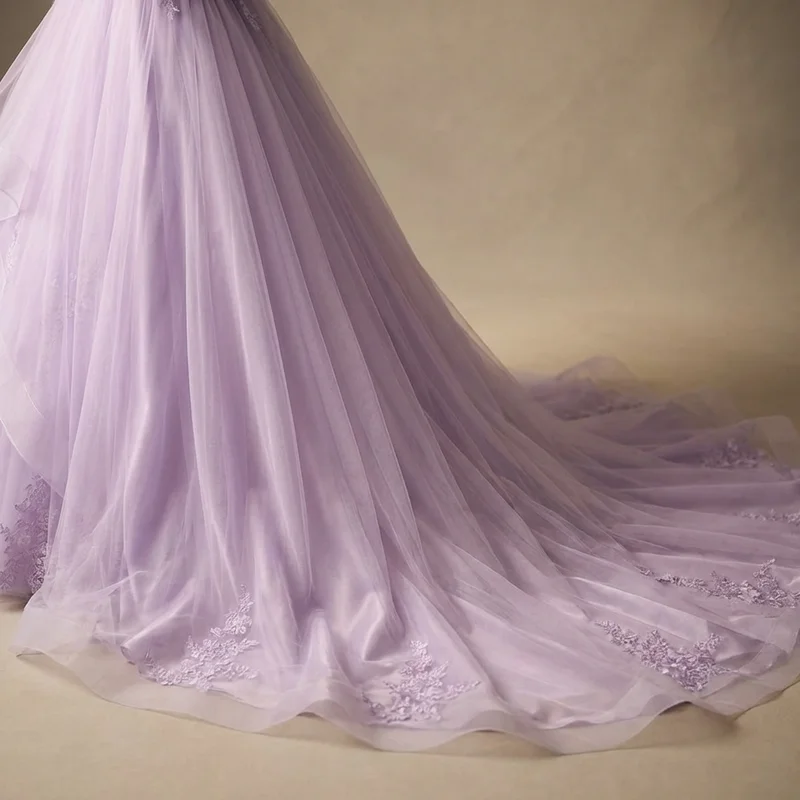 Lavender Tulle Ball Gown Wedding Dress - 4