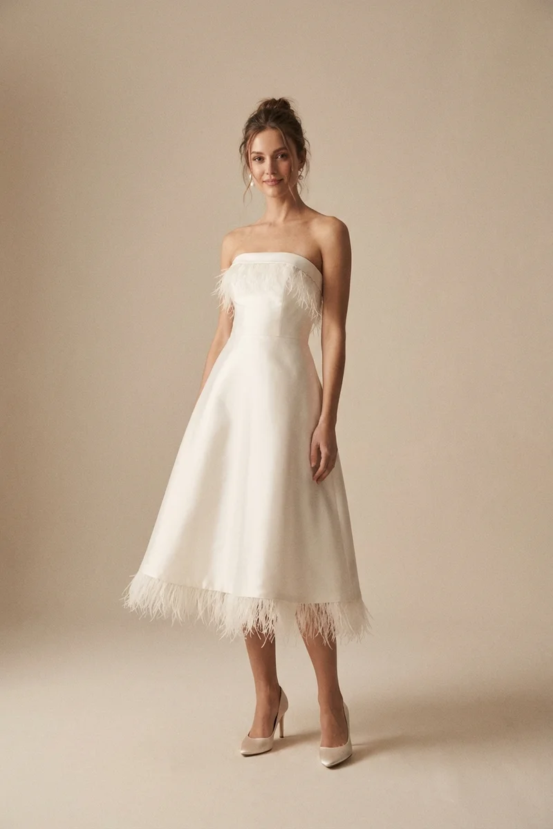 Feather Trim Cocktail Reception Dress - 1