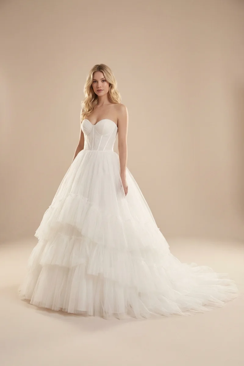 Grace Ruffle Tiered Tulle Ball Gown Wedding Dress - 1