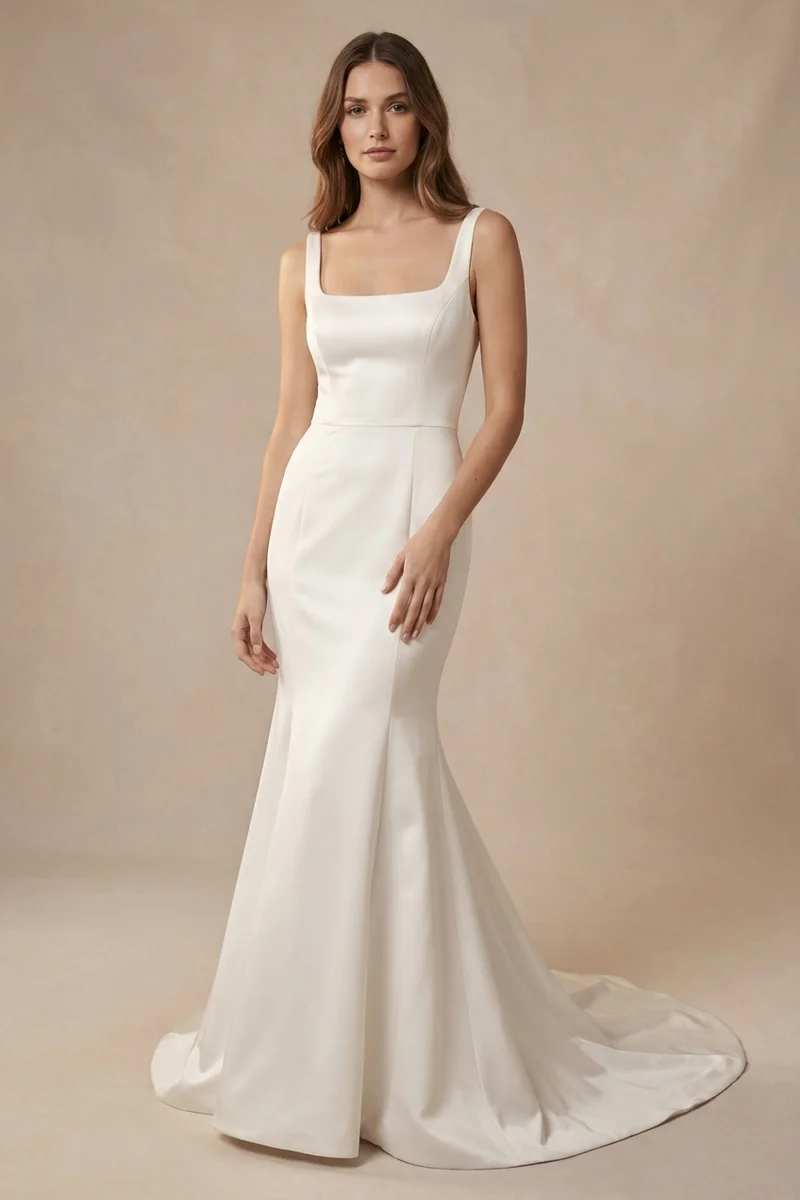 Isla Ruffle Hem Satin Fit and Flare Wedding Dress - 1