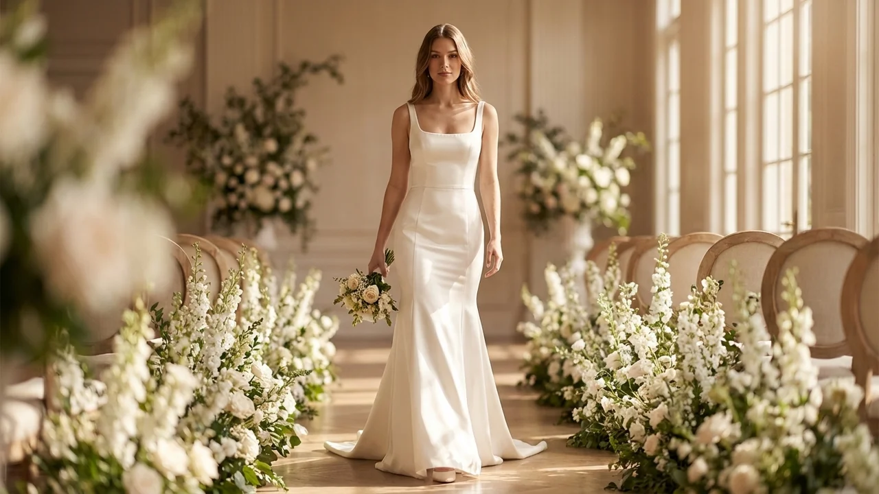 Isla Ruffle Hem Satin Fit and Flare Wedding Dress - 5