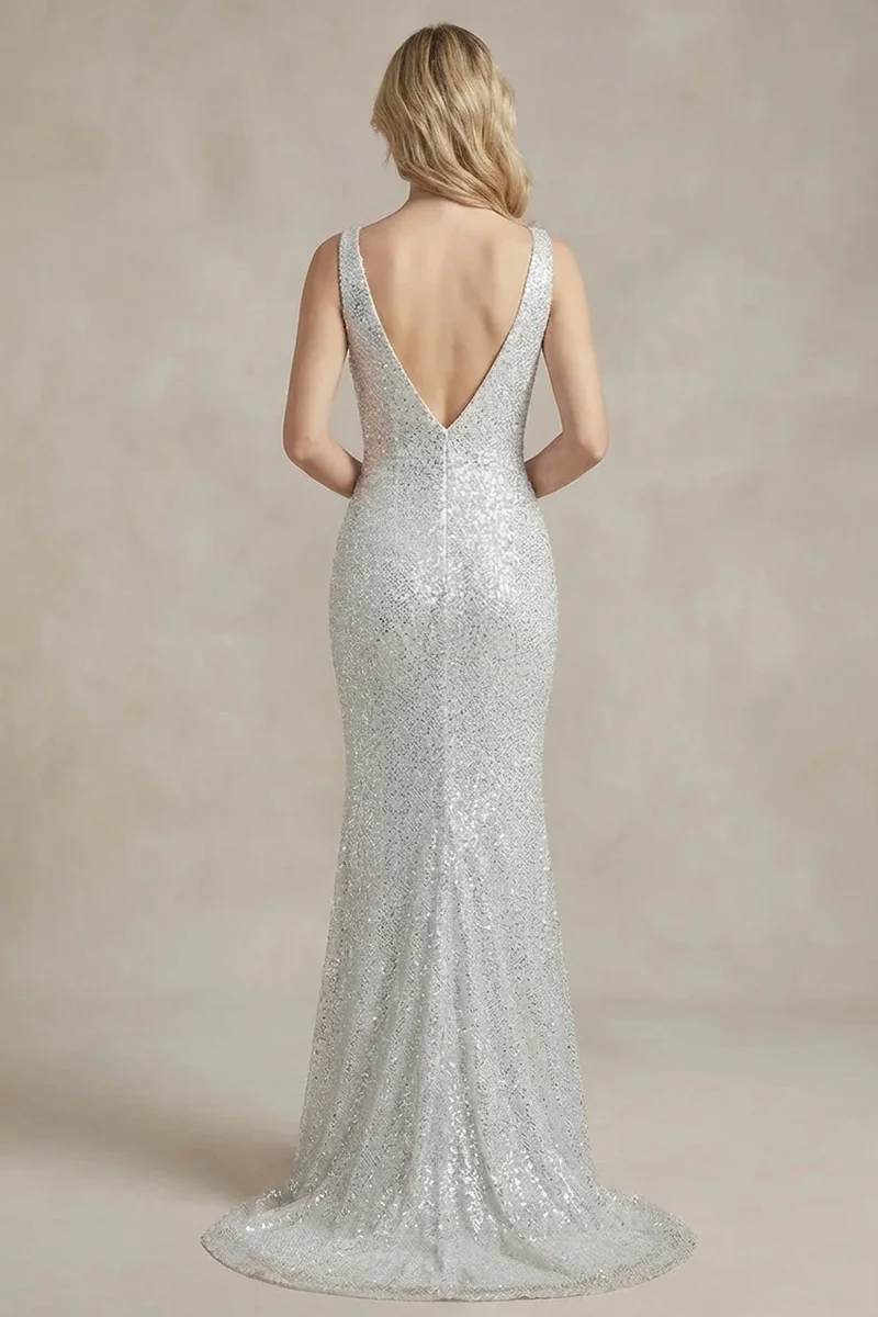 Mila Sequin V-Neck Sheath Wedding Dress - 2