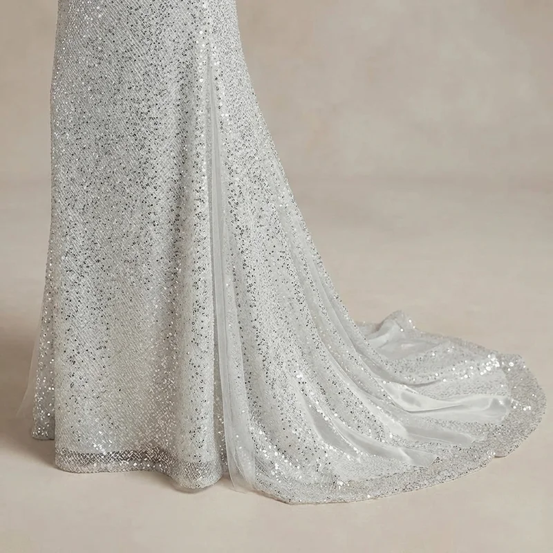 Mila Sequin V-Neck Sheath Wedding Dress - 4