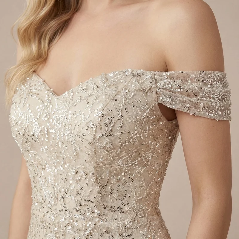 Noelle Sequin Off-Shoulder Mermaid Wedding Dress - 3