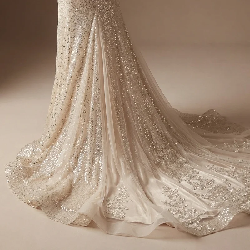 Noelle Sequin Off-Shoulder Mermaid Wedding Dress - 4