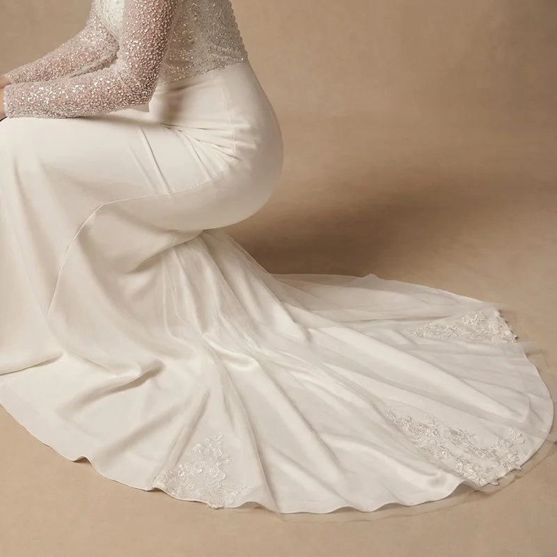 Ophelia Sequin Long Sleeve Elegant Wedding Dress - 4