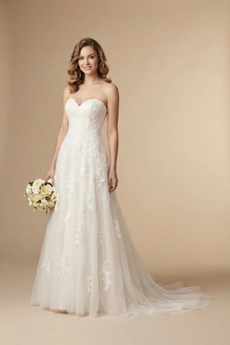 Romantic Strapless Lace A-Line Dress - 1