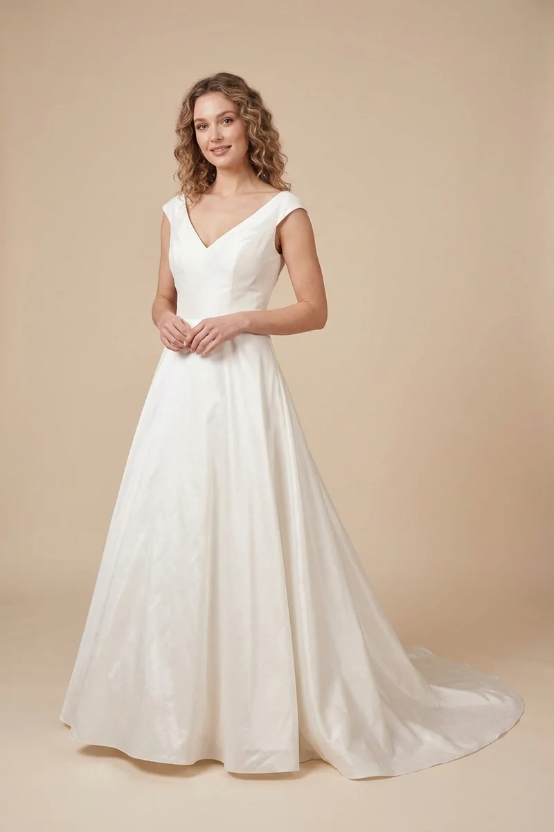 Isabelle Taffeta A-Line Wedding Dress with Pockets - 1