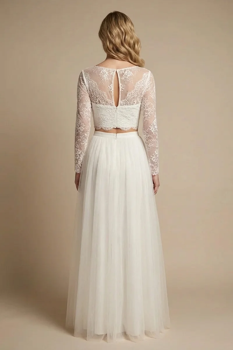 Aria Lace Crop Top & Tulle Skirt Two Piece Wedding Dress - 2