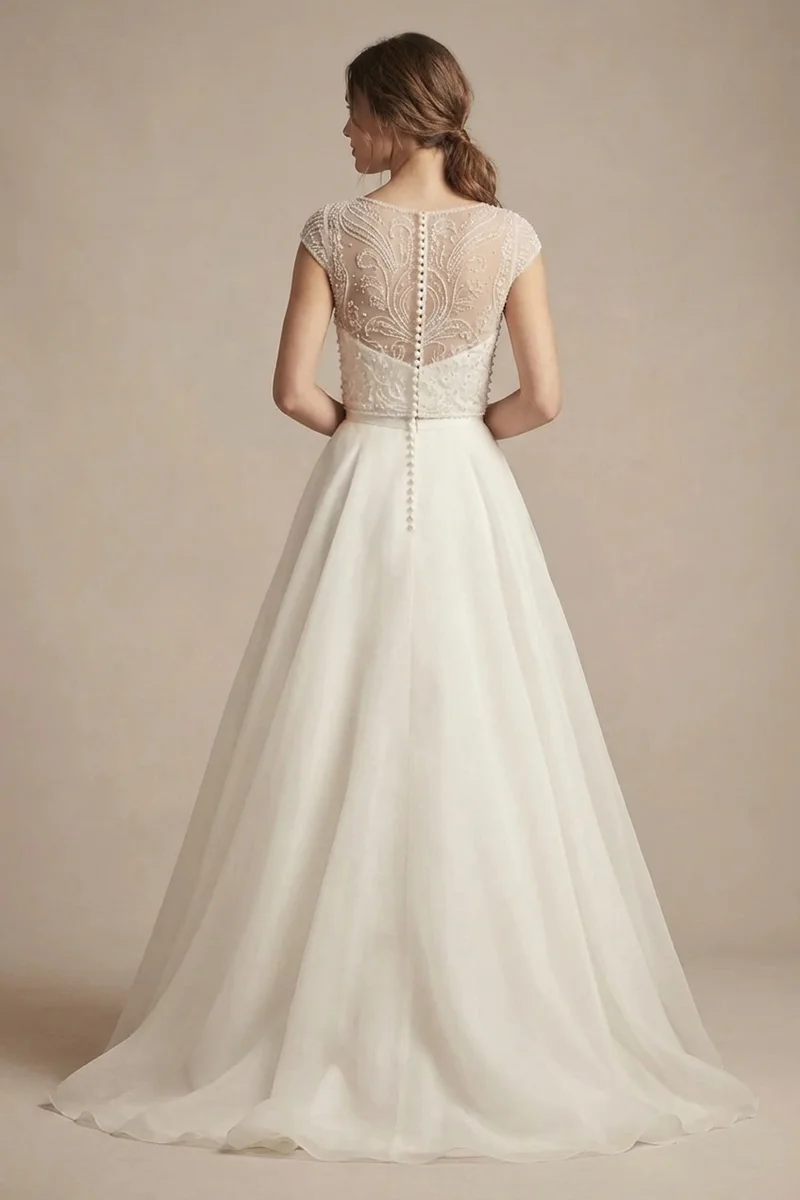 Clara Beaded Top & Organza Skirt Two Piece Wedding Dress - 2