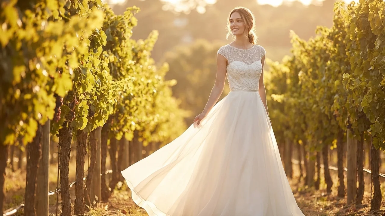 Clara Beaded Top & Organza Skirt Two Piece Wedding Dress - 6