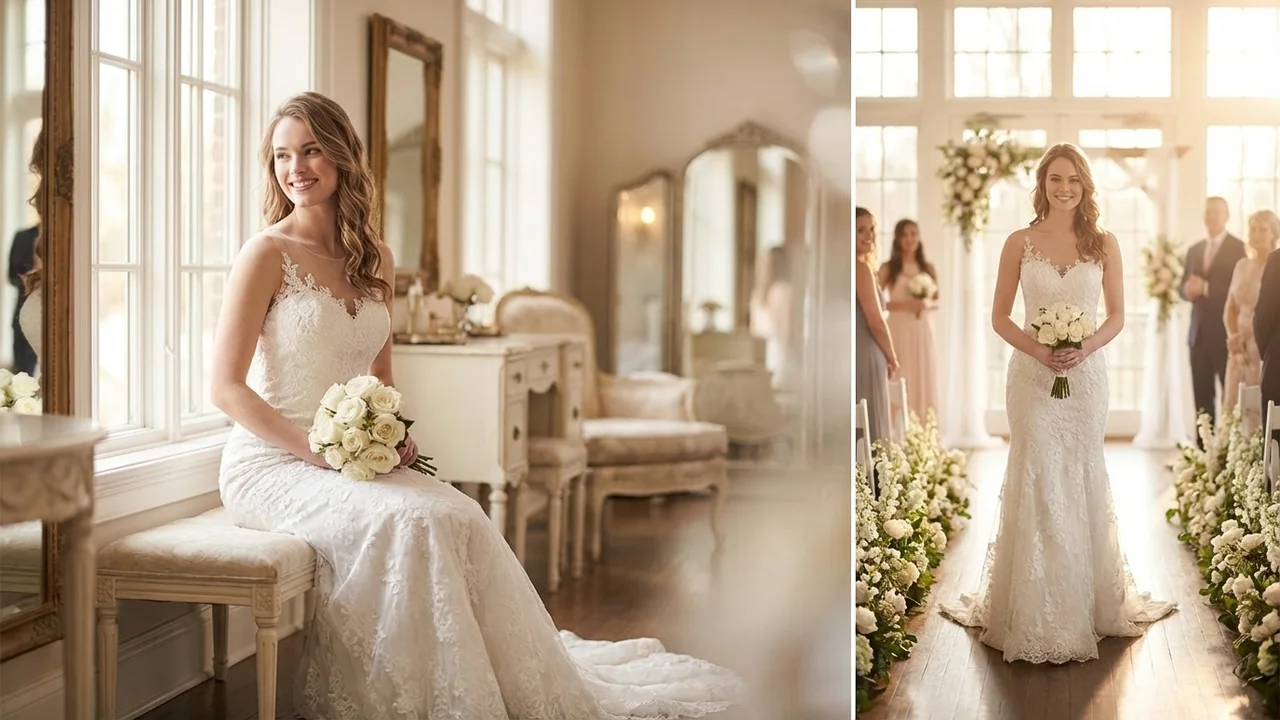 Classic Trumpet Lace Wedding Gown with Illusion Back - 5