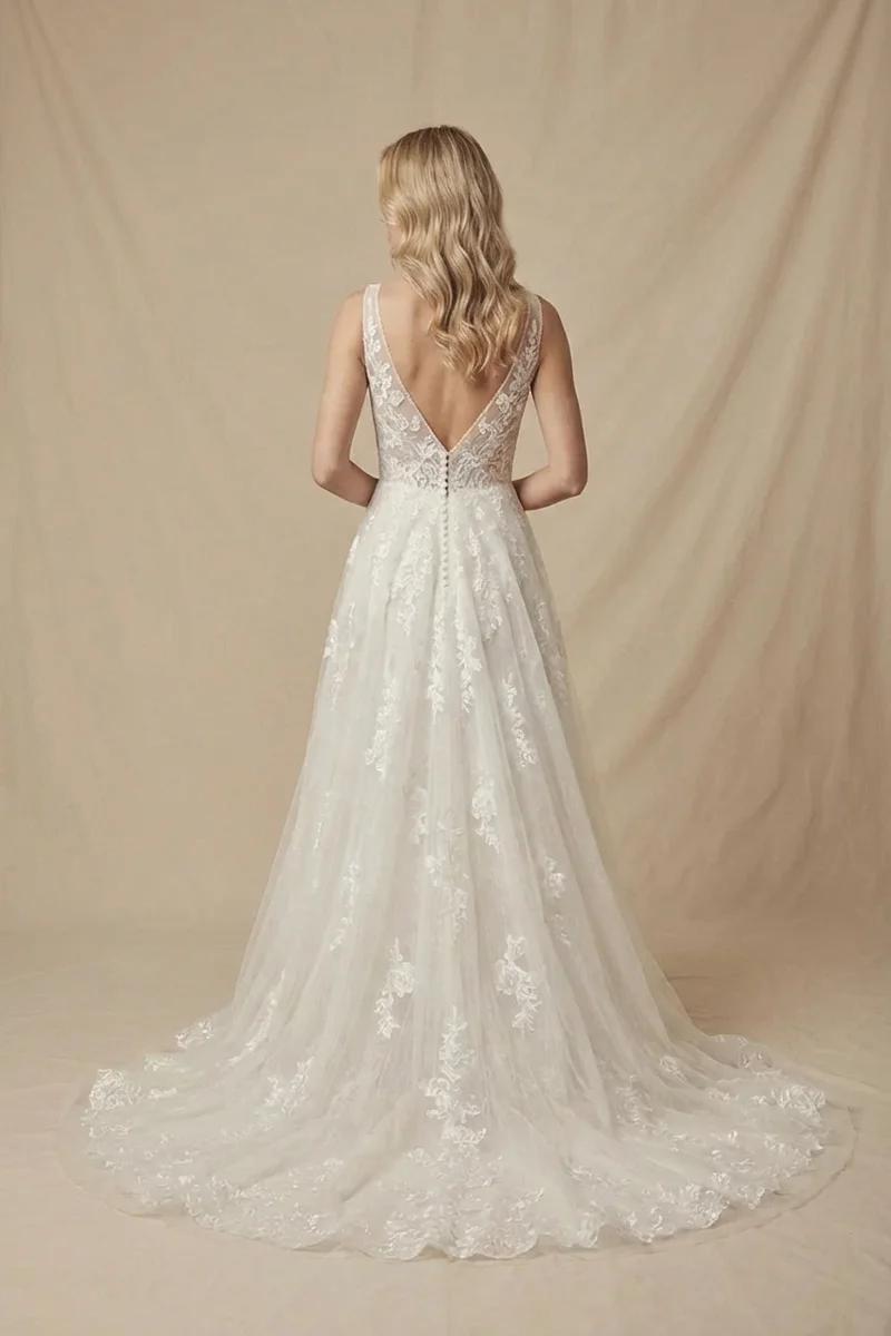 Romantic Lace V-Neck A-Line Wedding Dress - 2