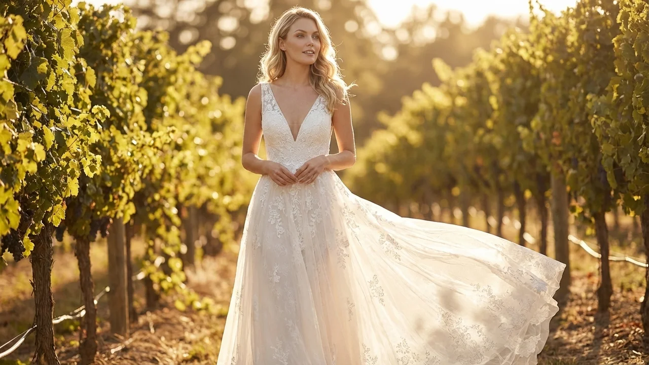 Romantic Lace V-Neck A-Line Wedding Dress - 6