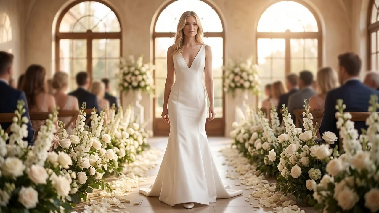 Sleek Satin V-Neck Mermaid Wedding Dress - 5