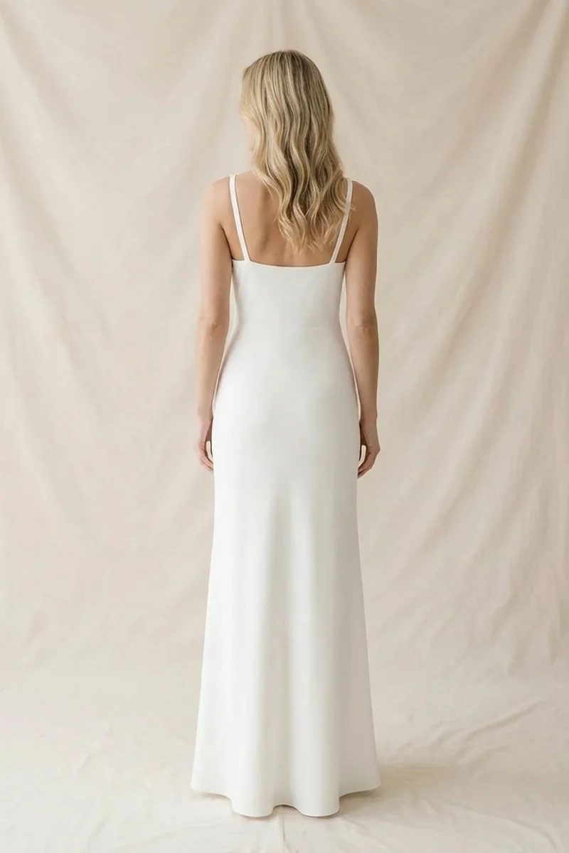 Simple White Crepe Slip Wedding Dress - 2