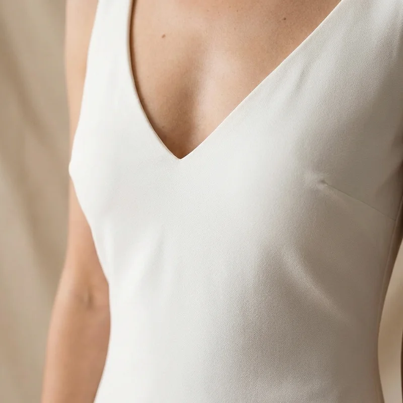 Simple White Crepe Slip Wedding Dress - 3