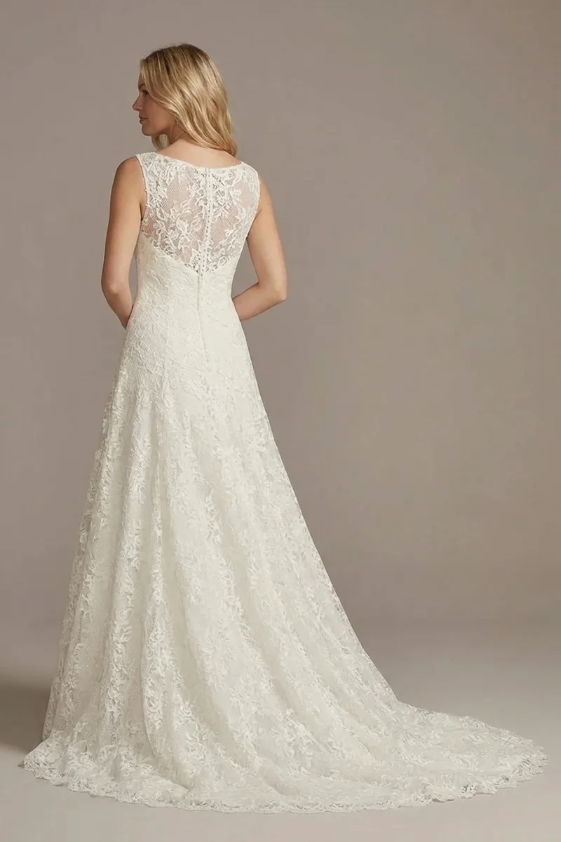 Classic White Lace A-Line Wedding Gown - 2