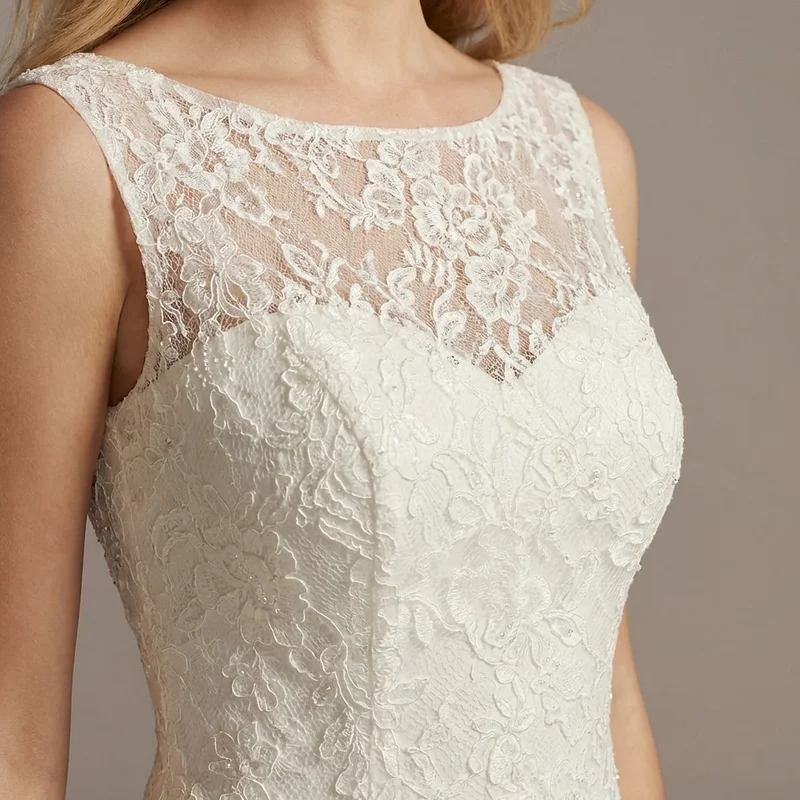 Classic White Lace A-Line Wedding Gown - 3