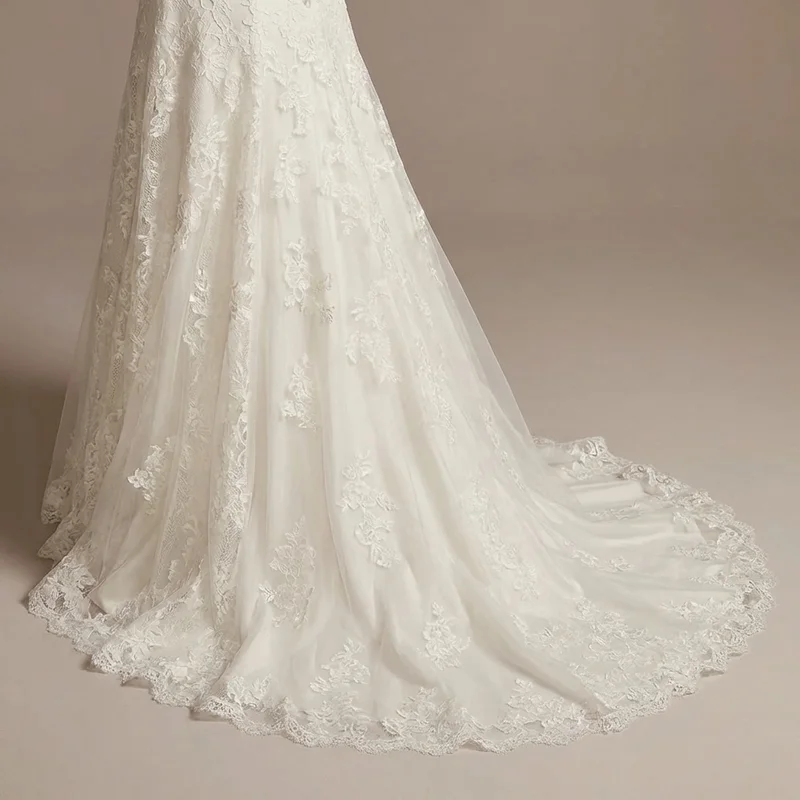 Classic White Lace A-Line Wedding Gown - 4