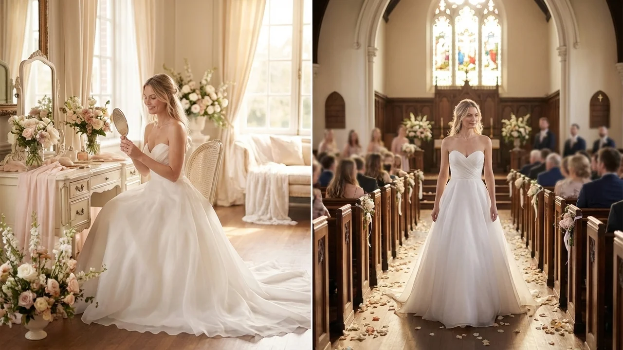 White Organza Princess Ball Gown - 5