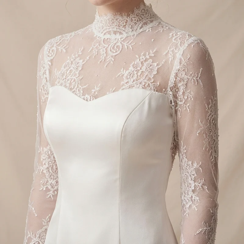 Eleanor Long Sleeve Satin Winter Wedding Dress - 3