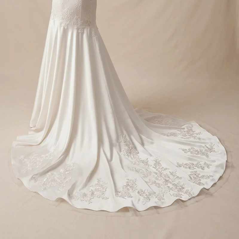 Eleanor Long Sleeve Satin Winter Wedding Dress - 4